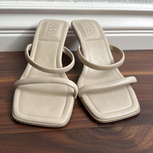 Zara HEELED TUBULAR STRAP LEATHER SANDALS size 6 - Picture 6 of 8